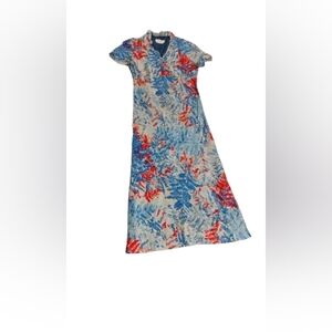Modern Does 30s Paul & Joe Floral Silk V Neck Short Sleeve Dress